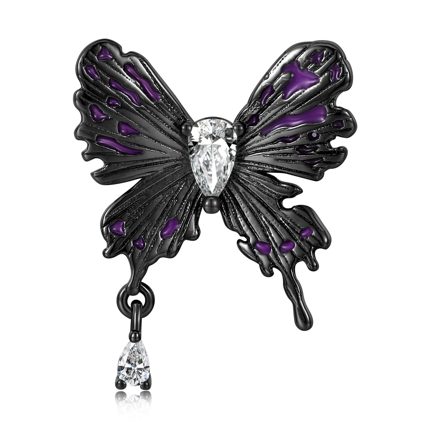 Black Butterfly Pear Shape Zircon Silver Necklace
