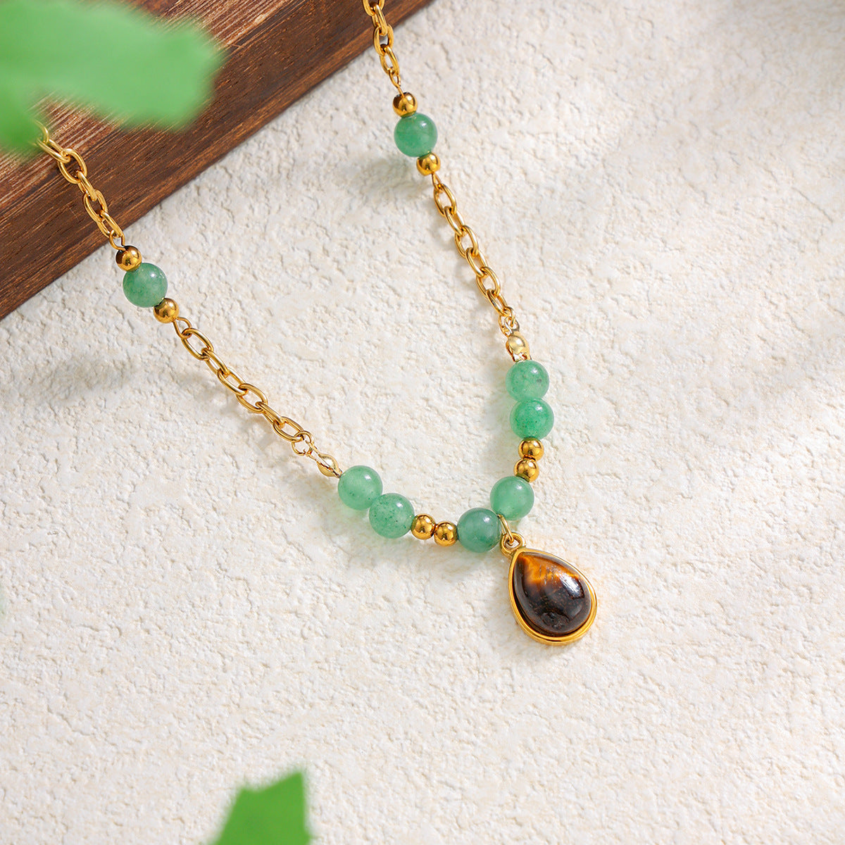 Vacation Gravel Pendant Beaded Collarbone Chain Retro Colored Gemstone Stainless Steel Neck Necklace