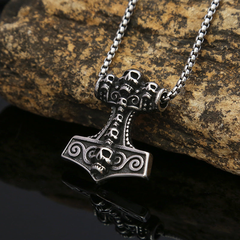 Foreign Trade Supply Europe and US Retro Skull Hammer Pendant Necklace