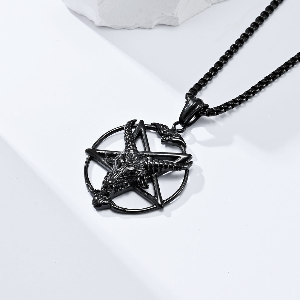 Planderful Satan Pentagram Pendant Stainless Steel For Men Retro Punk Necklace Jewelry