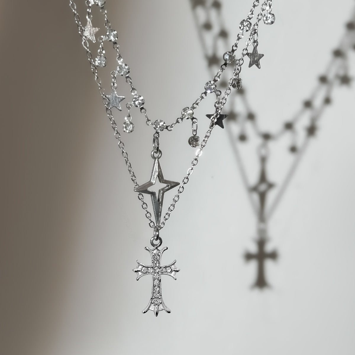 Gothic Cross & Star Rhinestone-Style Choker