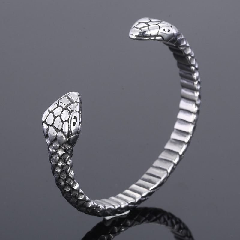 Casting Snake Head Men's Opening Bracelet – Titanium Steel Double
