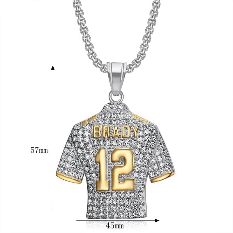Planderful Stainless Steel NFL Quarterback Jersey Pendant Necklace Number 12 For Hip Hop Fans Gift