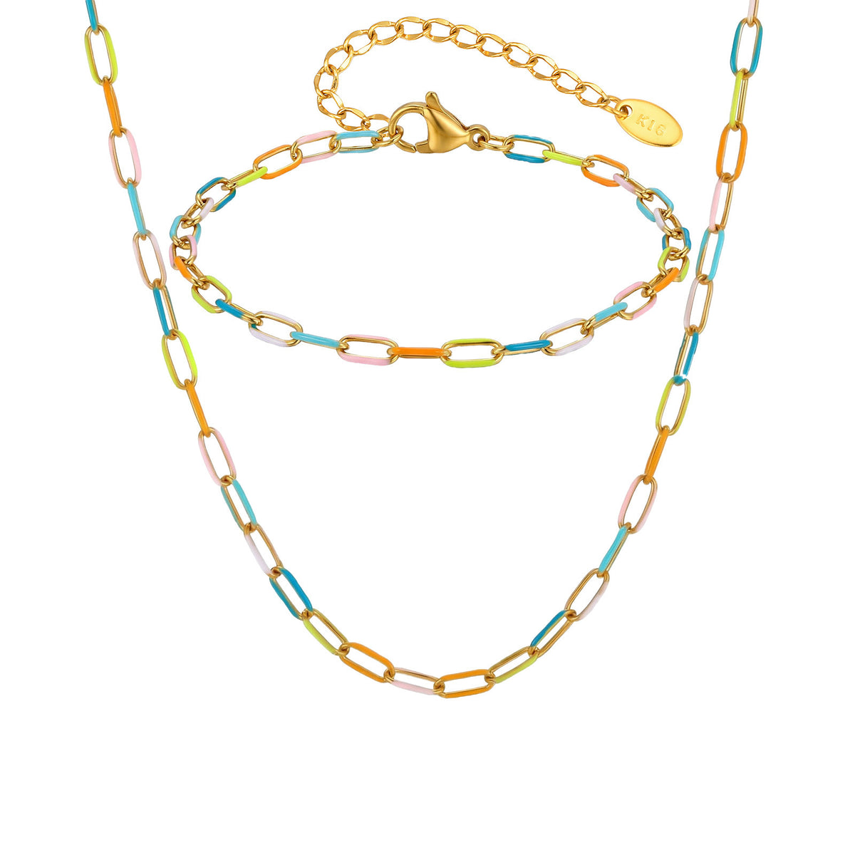 Stainless Steel Bohemian Color Oil Drop Bracelet Necklace