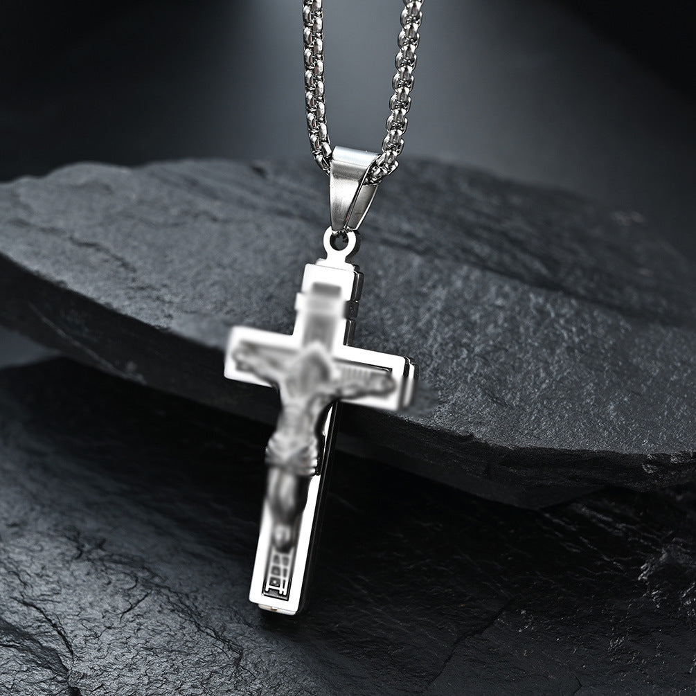 Source Factory Direct Sales European and American Cross Titanium Steel Necklace