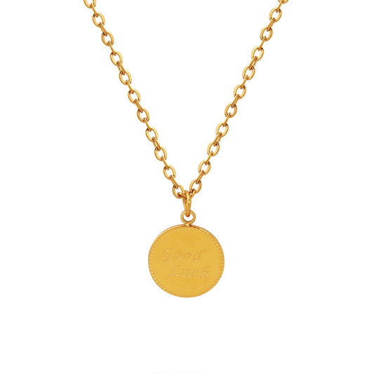 Lucky Love Gold Necklace with Wavy Round Good Luck Pendant