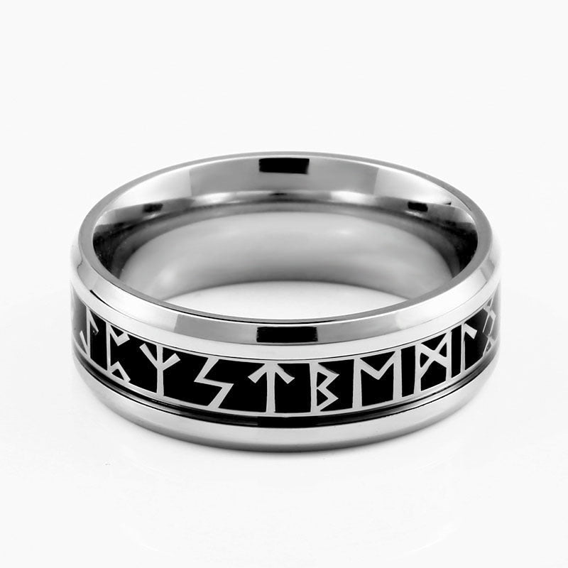 Unisex Retro Viking Letter Titanium Steel Ring - Fashionable Minimalist Jewelry for Men and Women