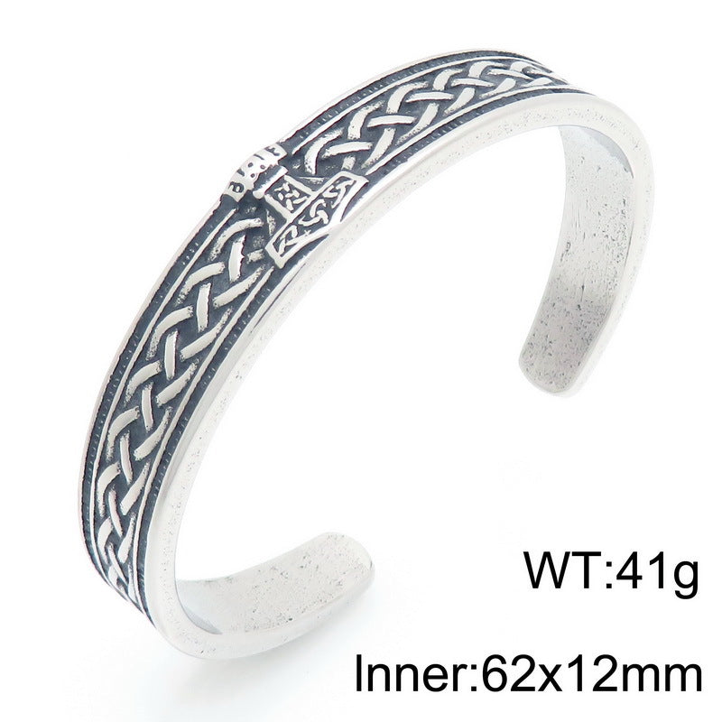 Viking Celtic Knot & Odin Rune Open Bracelet