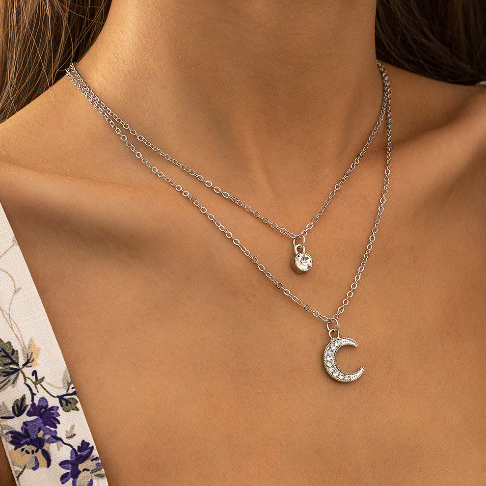 Planderful Collarbone Necklace With Rhinestone Tassel And Personalized Crescent Double Layer For Women