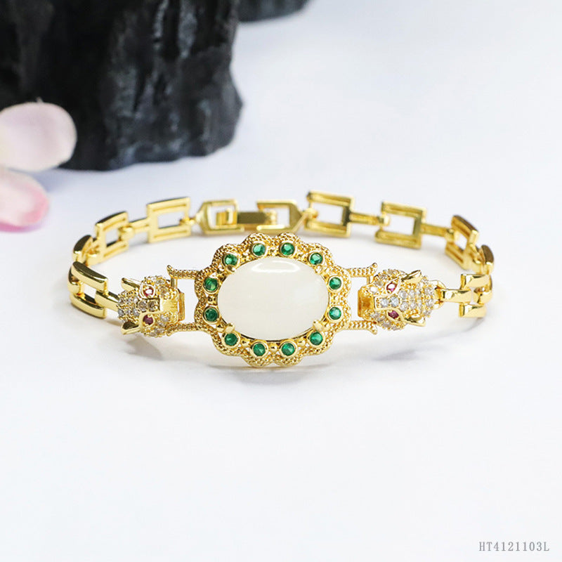 White Hetian Jade Leopard Motif Bracelet