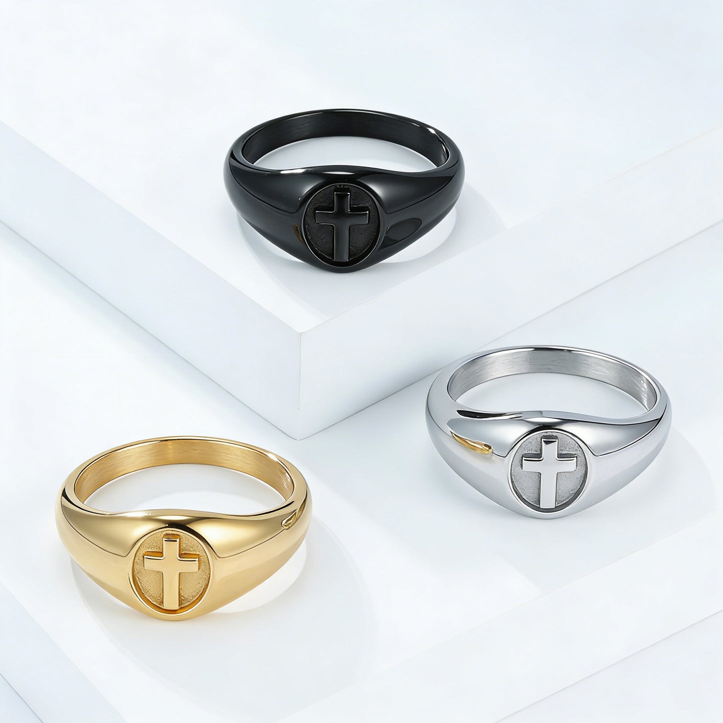 Steel Ring - Minimalist Cross Ring