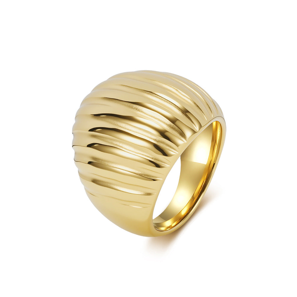 French Bread Striped Ring Women's Stainless Steel Plated 18k Gold