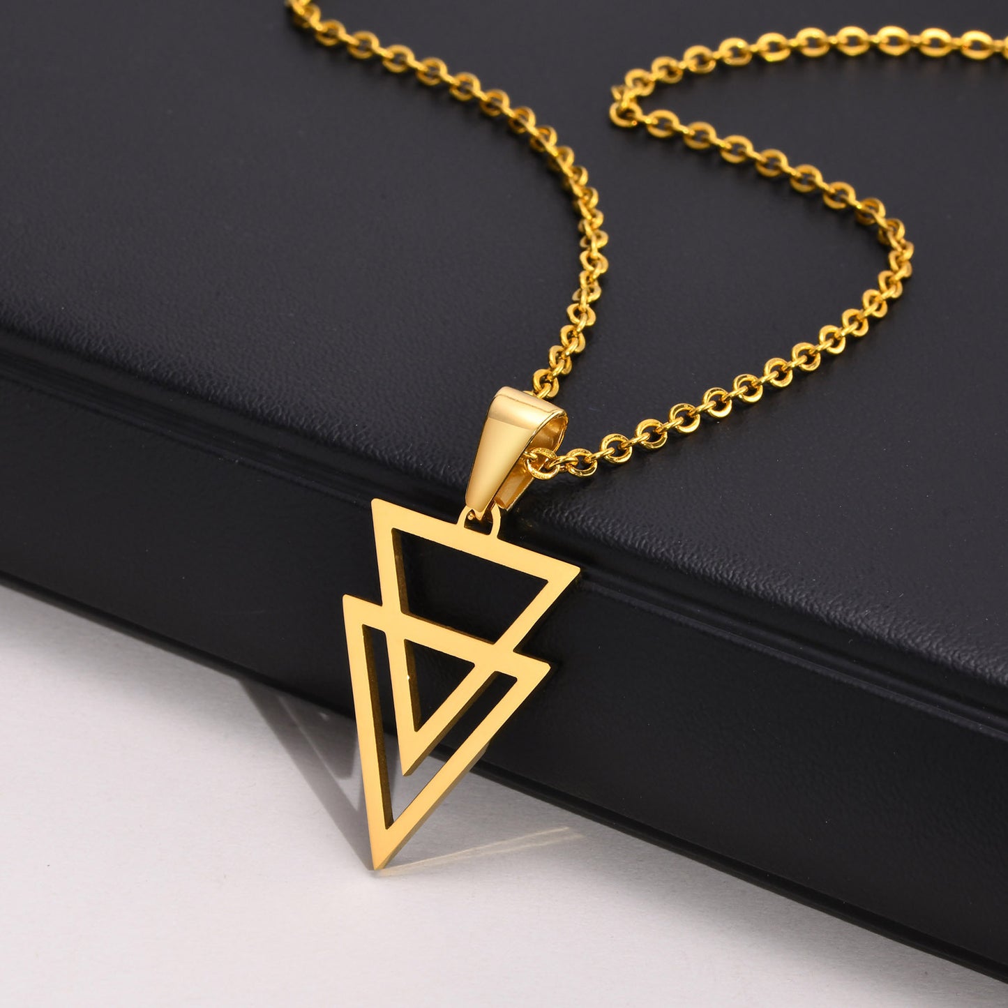 Men's Geometric Necklace Stainless Steel Triangle Pendant Black