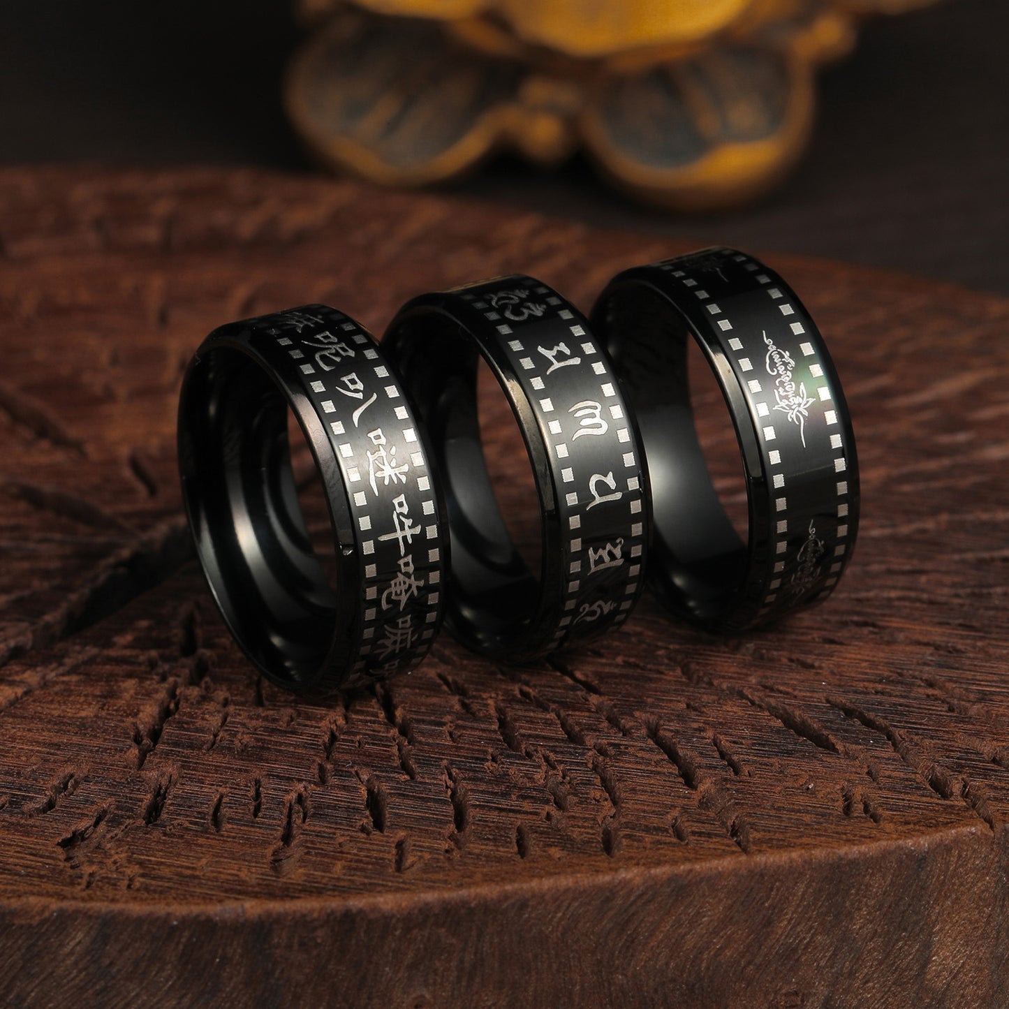 Durable Planderful Stainless Steel Mantra Ring for Men and Unisex with Six Character Heart Meridian Design