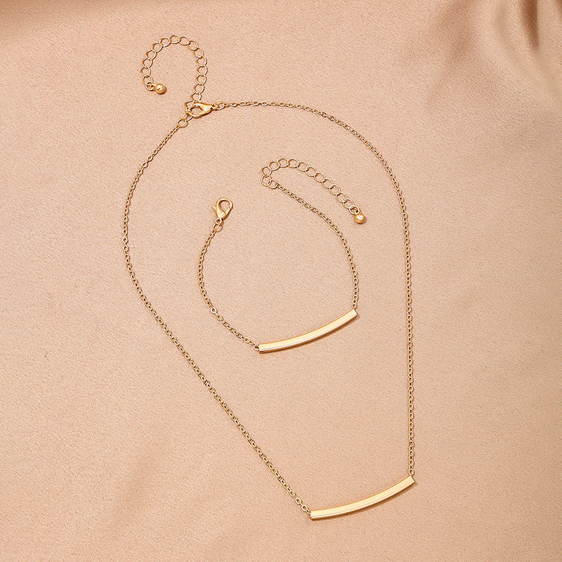Elegant Metal Summer Jewelry Set with Minimalist One Line Necklace and Bracelet