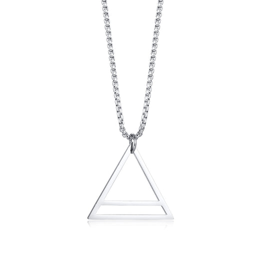 Simple Geometric Shape Stainless Steel Hollow Triangle Pendant Steel Color Men for Men
