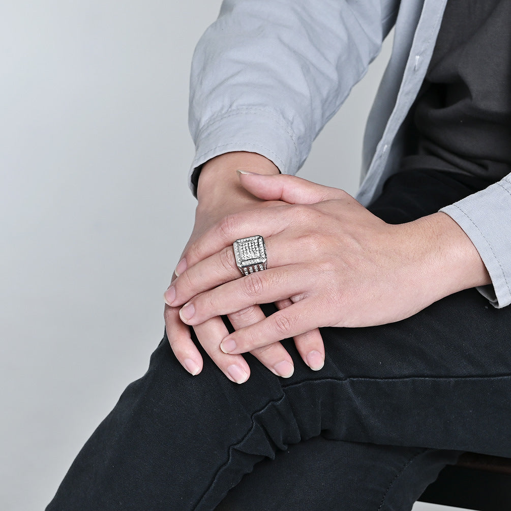 Planderful Everyday Genie Luxe Gold Plated Titanium Steel Ring With Zircon Inlay For Unisex Hip Hop Fashion Size 7 To 13