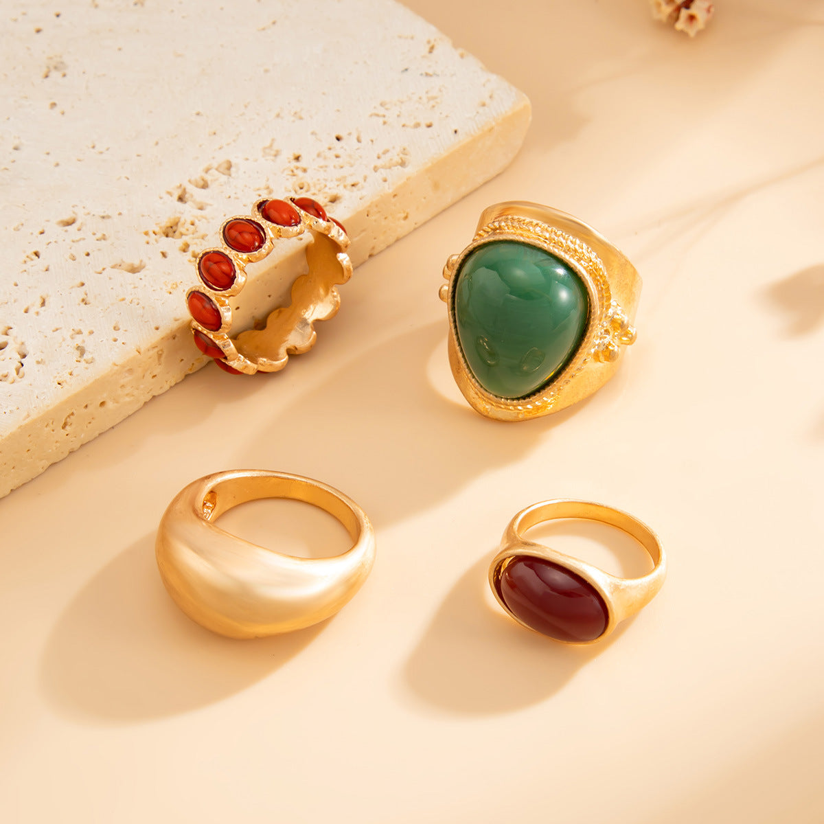 Planderful Vienna Verve Ethnic Style Ring Set For Women Exaggerated Inlaid Stone Statement Jewelry