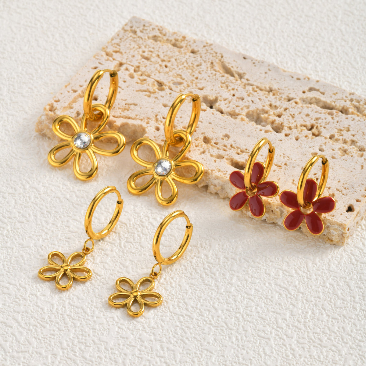 Stainless Steel Floral Jewelry — Earrings or Necklace