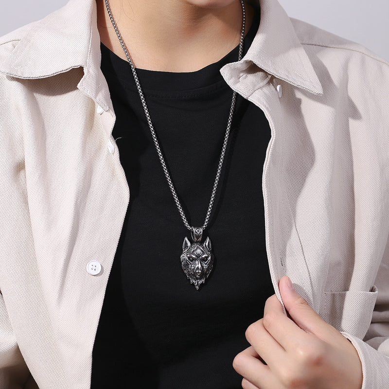 Steel Necklace – Vintage Viking Wolf Head