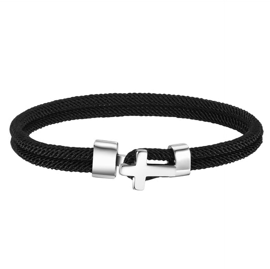 Planderful Mens Black Rope Cross Bracelet Durable Buckle