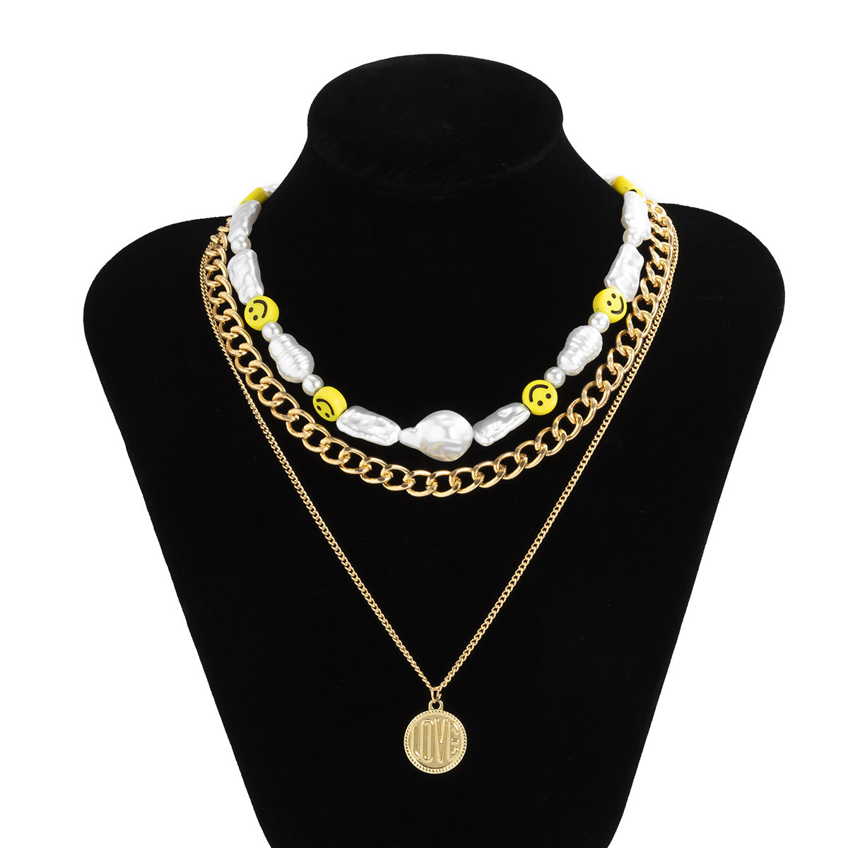 Planderful Vienna Verve Multi Layer Imitation Pearl Smile Face Statement Necklace For Women