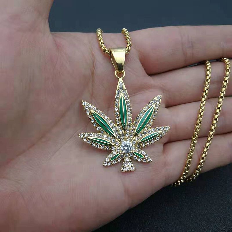 Zircon Necklace Elegant Maple Leaf Couple Pendant In Titanium Steel Gold Plated Finish