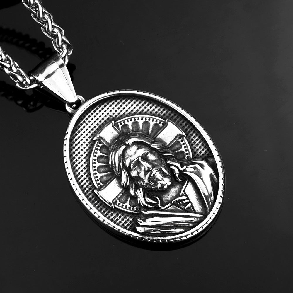 Cross-Border Stainless Steel Vintage Greek Mythology Pendant Necklace for Men