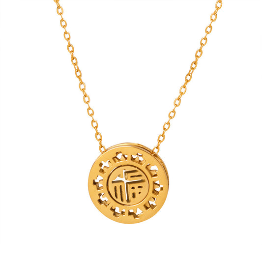 Gorgeous Blessing Pendant Necklace with Titanium Steel and Gold Plating