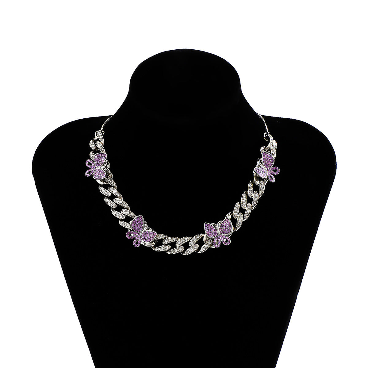 Planderful Vienna Verve Personalized Retro Cuban Link Necklace for Women with Zircon Butterfly Charm Adjustable