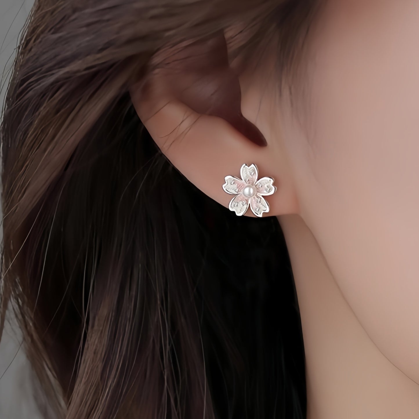 Planderful Sterling Silver Pink Cherry Blossom Stud Earrings For Women Lightweight Everyday Genie Collection