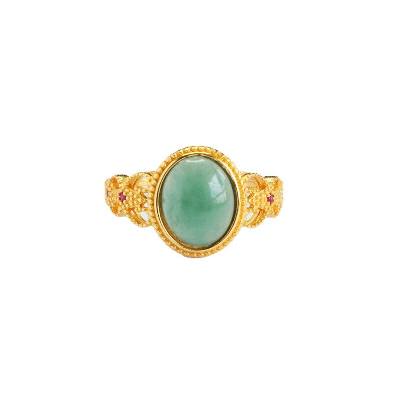 Blue-Water Jadeite Ruyi Knot 925 Silver Ring