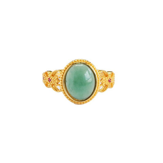 Blue-Water Jadeite Ruyi Knot 925 Silver Ring