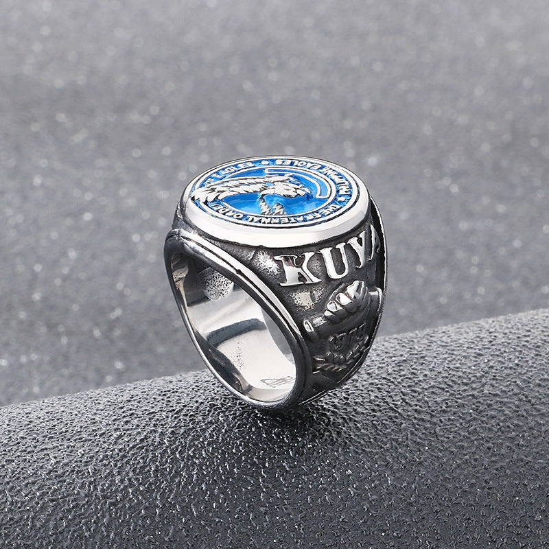 Eagle Wings Ring, Dripping Oil American Soldier Blue Eagle Stainless Steel Men's Ring