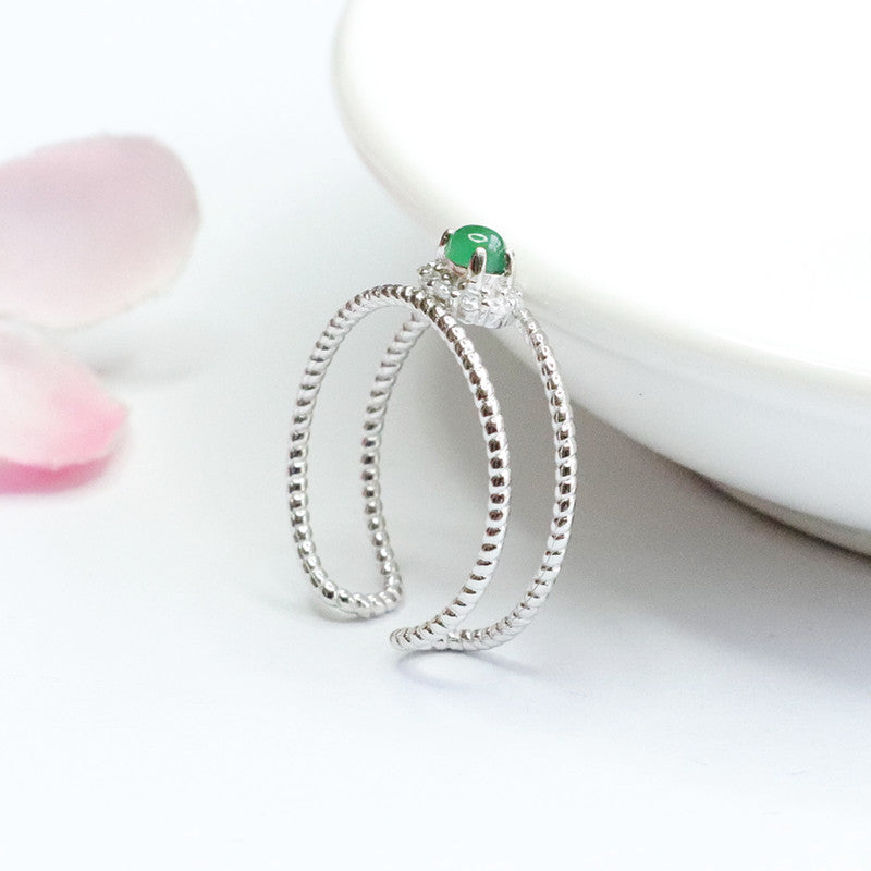 Icy Green Jadeite Halo 925 Silver Ring
