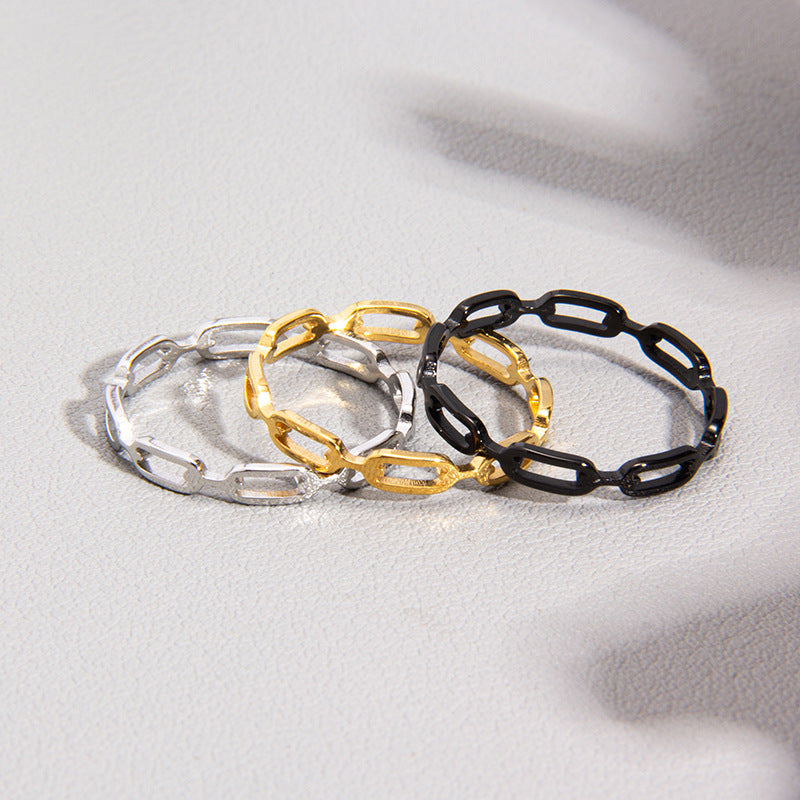 European American Titanium Steel Hollow Chain Ring Set - Fashionable Couple Rings