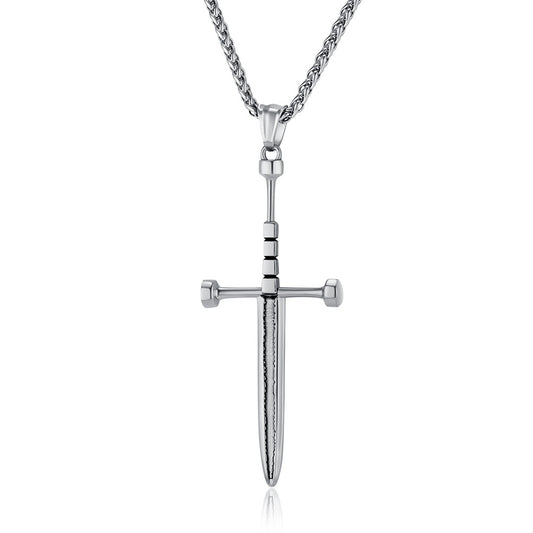 Vintage Knight Ancient Sword Cross Necklace Functional Jewelry