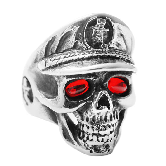 Titanium Steel Retro Skull Ring for Men - Hipster Punk Captain Design