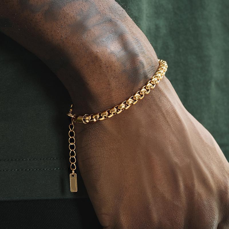 Planderful Jewelry Titanium Steel Octagonal Snake Bone Chain Mens Bracelet With Bead Details