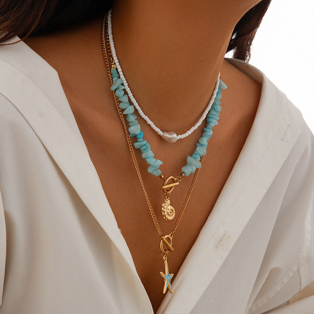 Starfish Baroque Beaded Layered Necklace