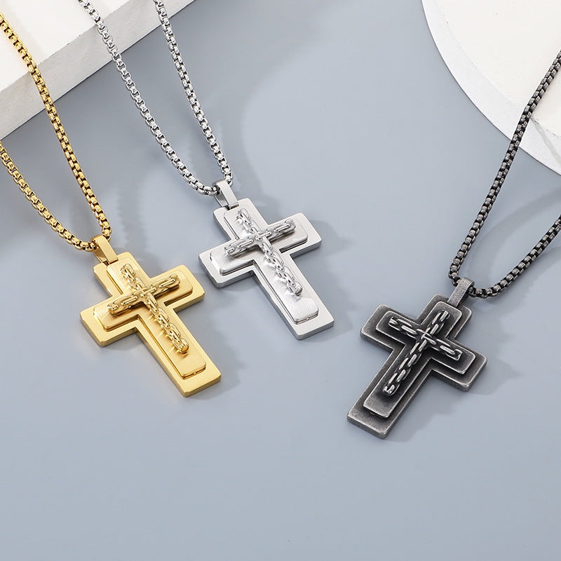 Planderful Cross Necklace for Men Stainless Steel MultiLayer
