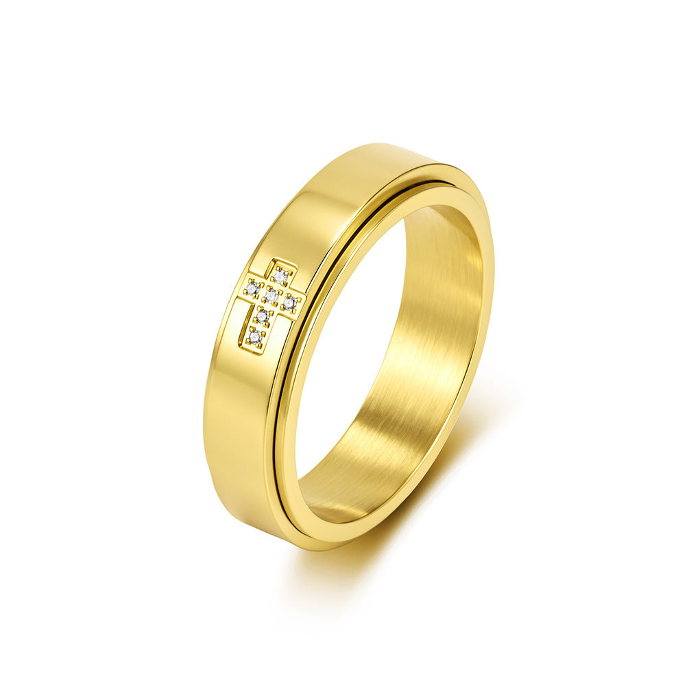 Stainless Steel Zircon Rotating Cross Ring – Unisex Wedding Proposal Couple