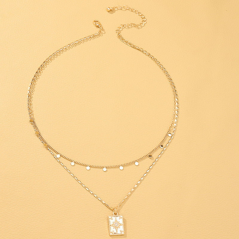 Eight-Star Pendant Necklace Collar with Metal Encrusted Design