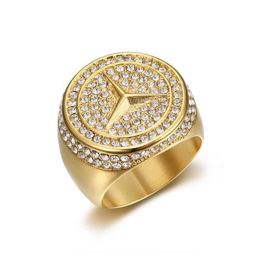 Planderful Everyday Genie Hip Hop Ring For Men Titanium Steel Gold Plated Rhinestone Luxury