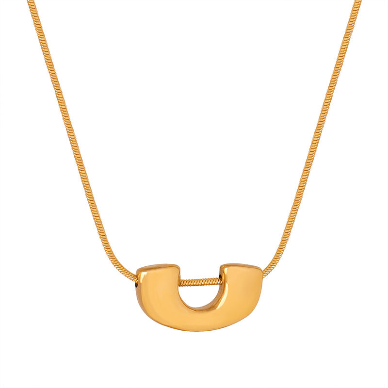 French Style Geometric Titanium Steel Gold-Plated U-Shaped Pendant Necklace