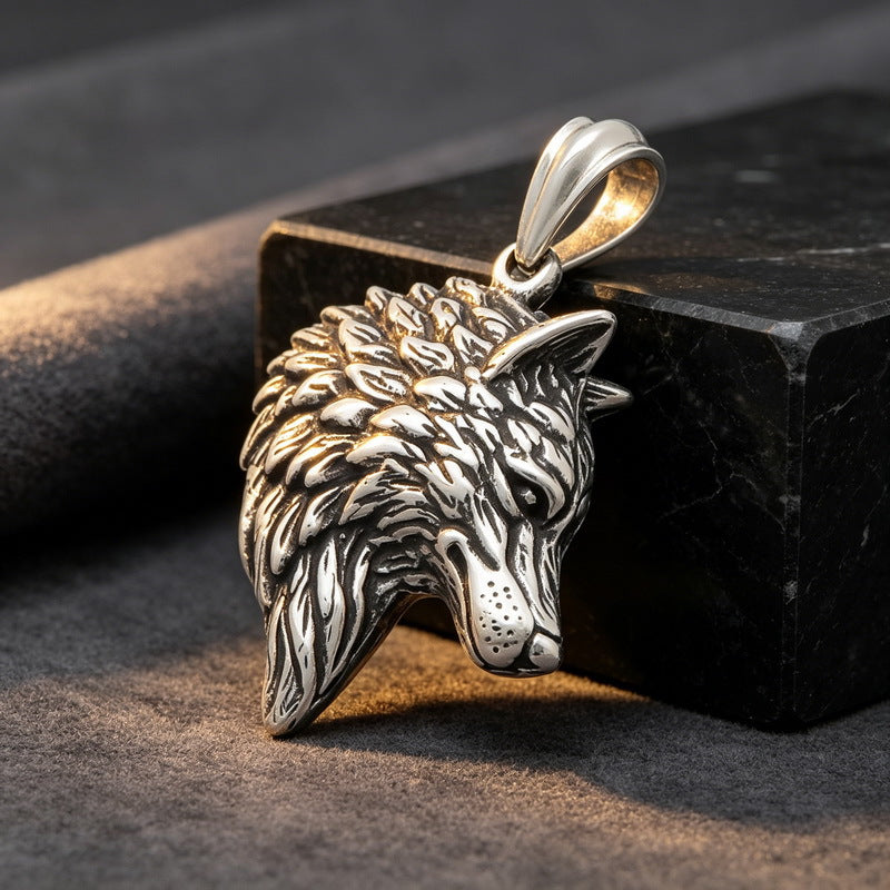 Retro And Old Animal Pendants, Punk Style Wolf Head Stainless Steel Men's Pendant Necklace