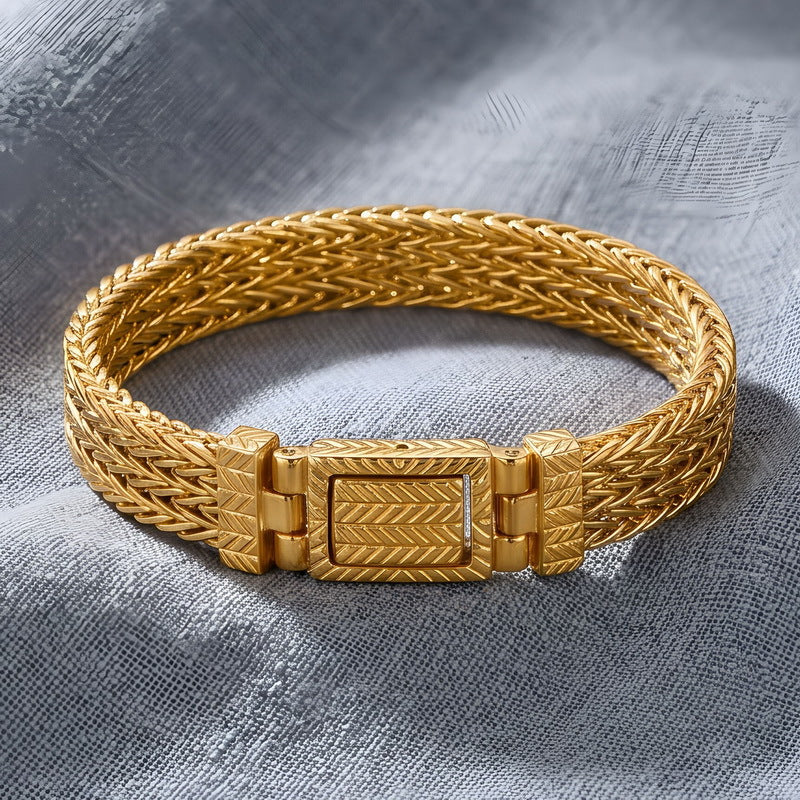 Keel Chain Punk Style 7/10mm Woven Wheat Ear Pattern Stainless Steel Men's Bracelet