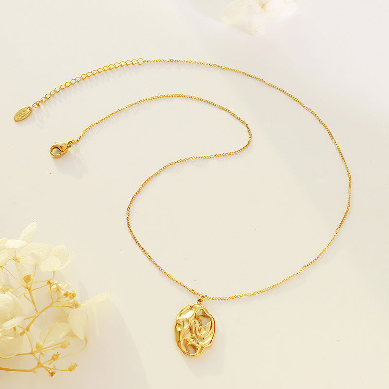 Golden Titanium Steel Irregular Texture Necklace