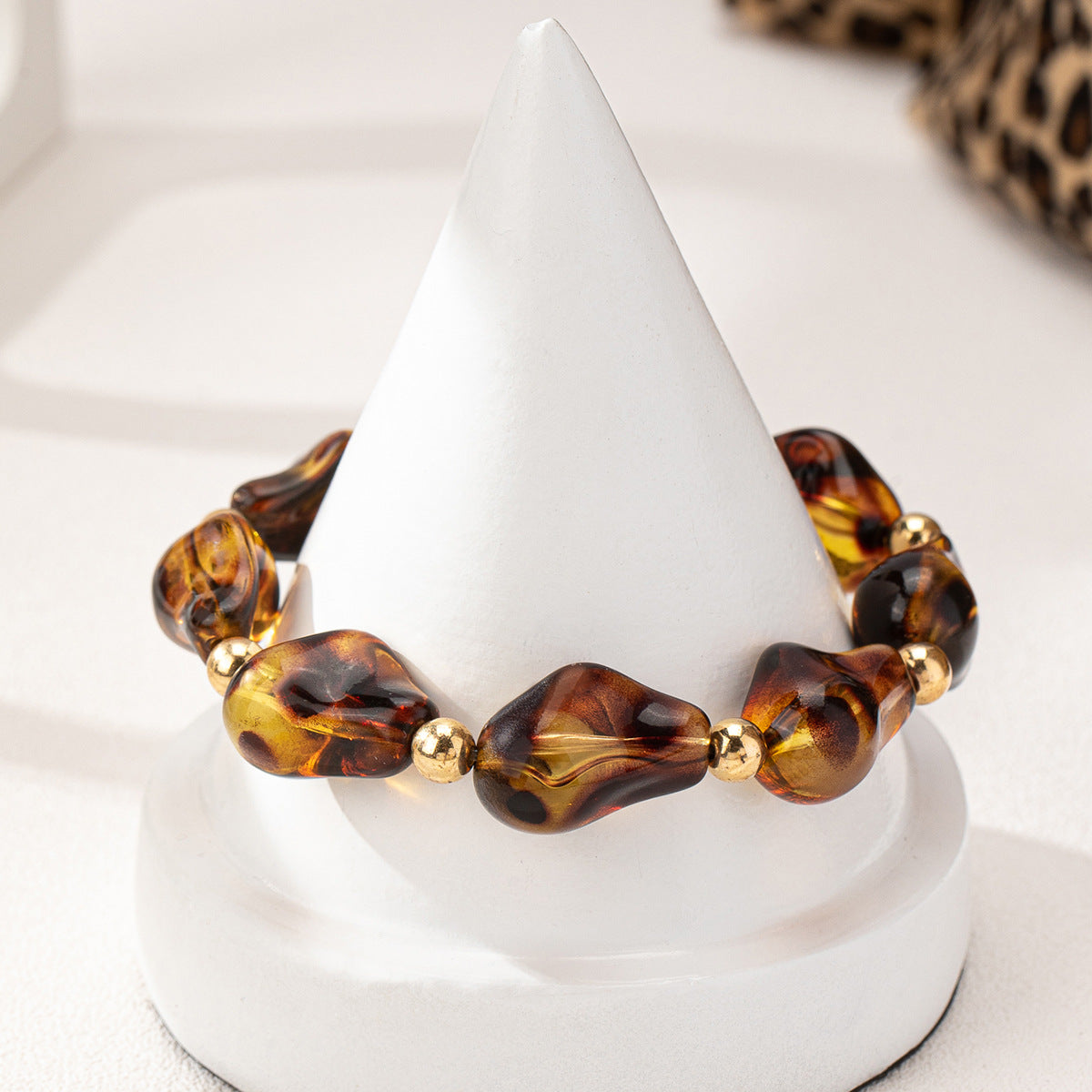 Retro Leopard Print Beaded Bracelet for Women by Planderful