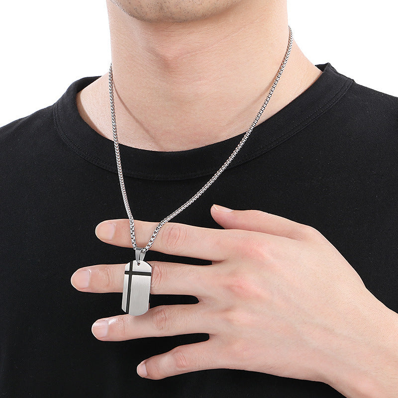 Stainless Steel Cross Square Brand Men's Titanium Steel Necklace Crack Military Brand